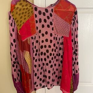 Blank NYC for anthropologie Pink and Black Graphic Long Sleeve Blouse EUC
